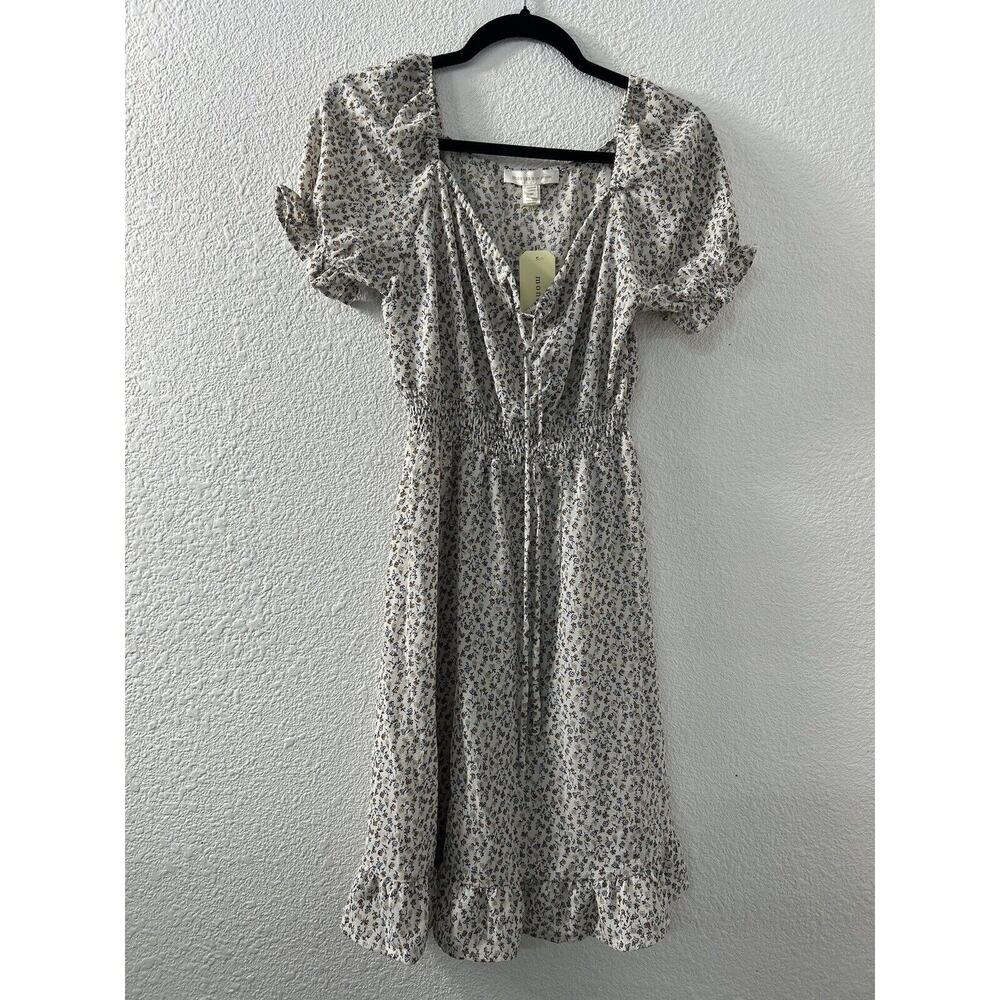 Monteau Los Angeles M‎ Floral Milkmaid Dress Ruffle Boho Cottoagecore BloomCore